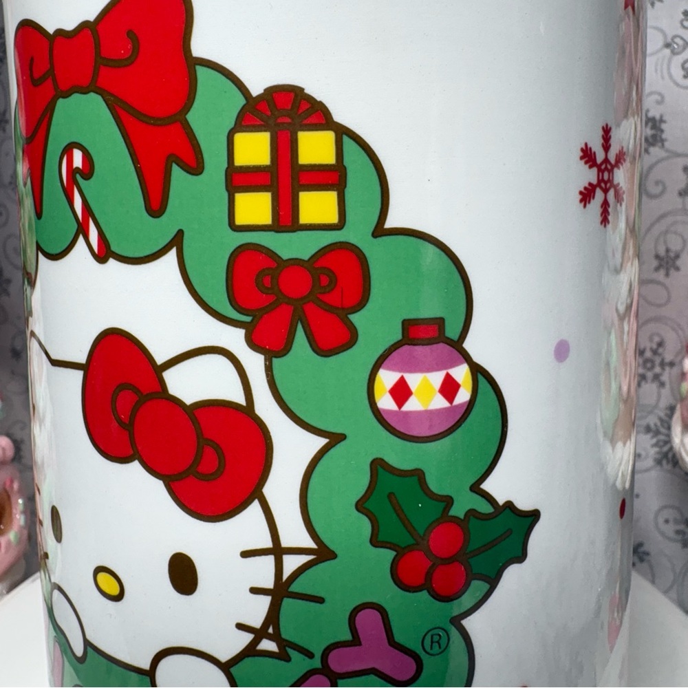 Sanrio Christmas Hello Kitty Wreath Snowflake Canister Cookie Jar w/Bow Topper - Picture 8 of 12